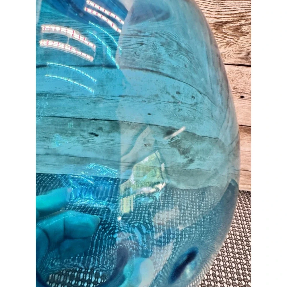 Vintage Blenko Style Blue Dimple Glass Vase Mid Century Hand Blown Pontil 8.25